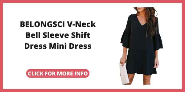 Little Black Dress with Sleeves - BELONGSCI Womens Dress Sweet & Cute V-Neck Bell Sleeve Shift Dress Mini Dress
