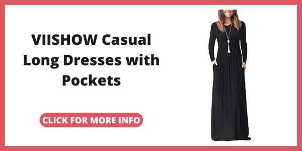 Little Black Dress with Sleeves - VIISHOW Womens Long Sleeve Loose Plain Empire Waist Maxi Dresses Casual Long Dresses with Pockets