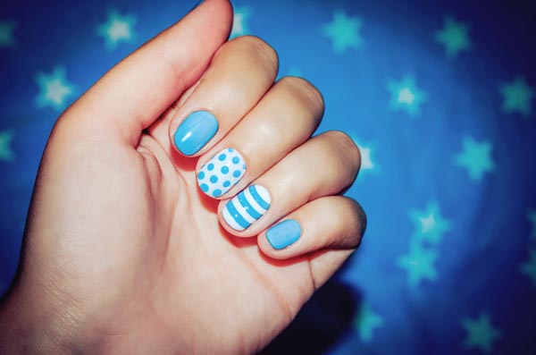 simple nail designs for short nails - Dots and Stripes Manicure
