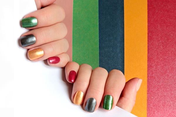 simple nail designs for short nails - Multicolored Metallic Manicure