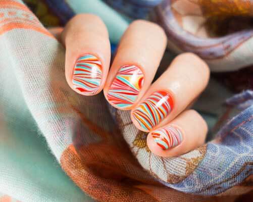 nail designs for short nails - Water Marble