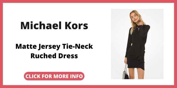 Little Black Dress to a Wedding - Michael Kors – Matte Jersey Tie-Neck Ruched Dress